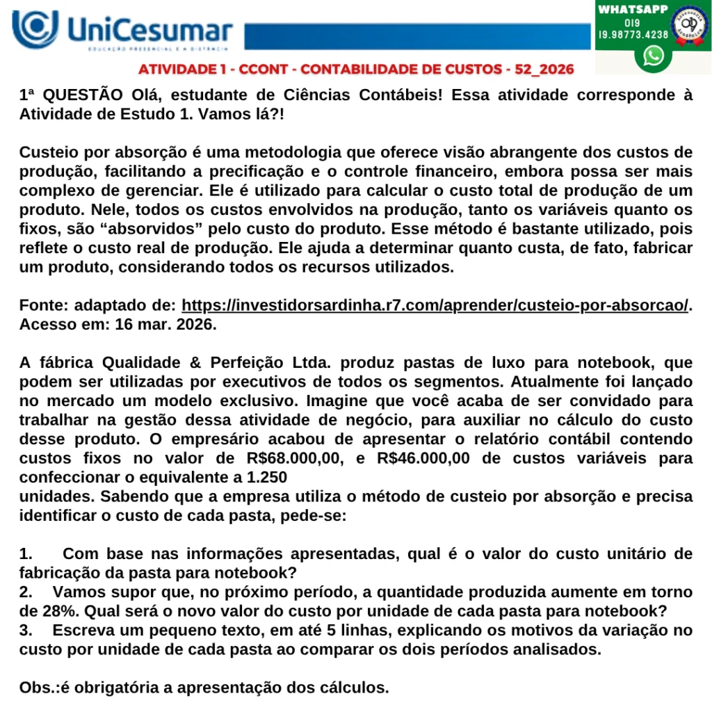 Custeio por absorção é uma metodologia