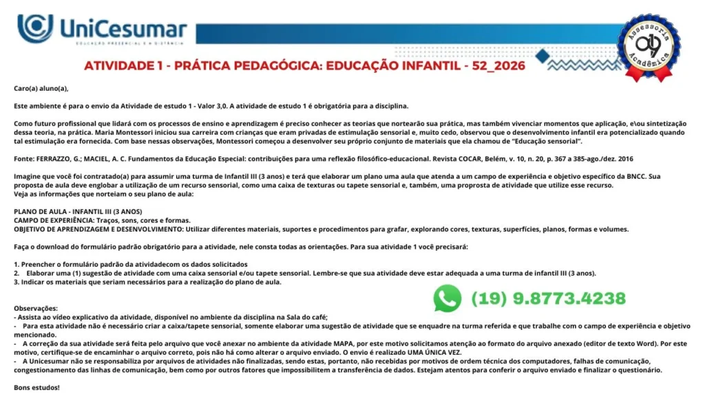 Caro(a) aluno(a), Este ambiente é para o envio da Atividade de estudo 1 - Valor 3,0. A atividade de estudo 1 é obrigatória para a disciplina. Como futuro profissional que lidará com os processos d